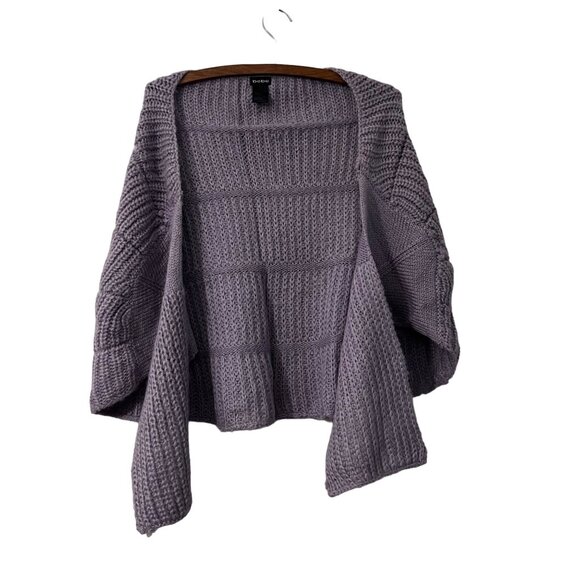Bebe Womens Purple Chunky Knit Wool Blend Tie Front Shawl Sweater One Size - Picture 3 of 4